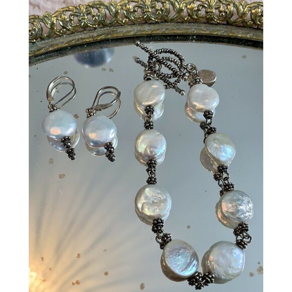 Sterling Silver Mother of Pearl Bracelet Matching Earrings Set Donna Dressler - Picture 2 of 9